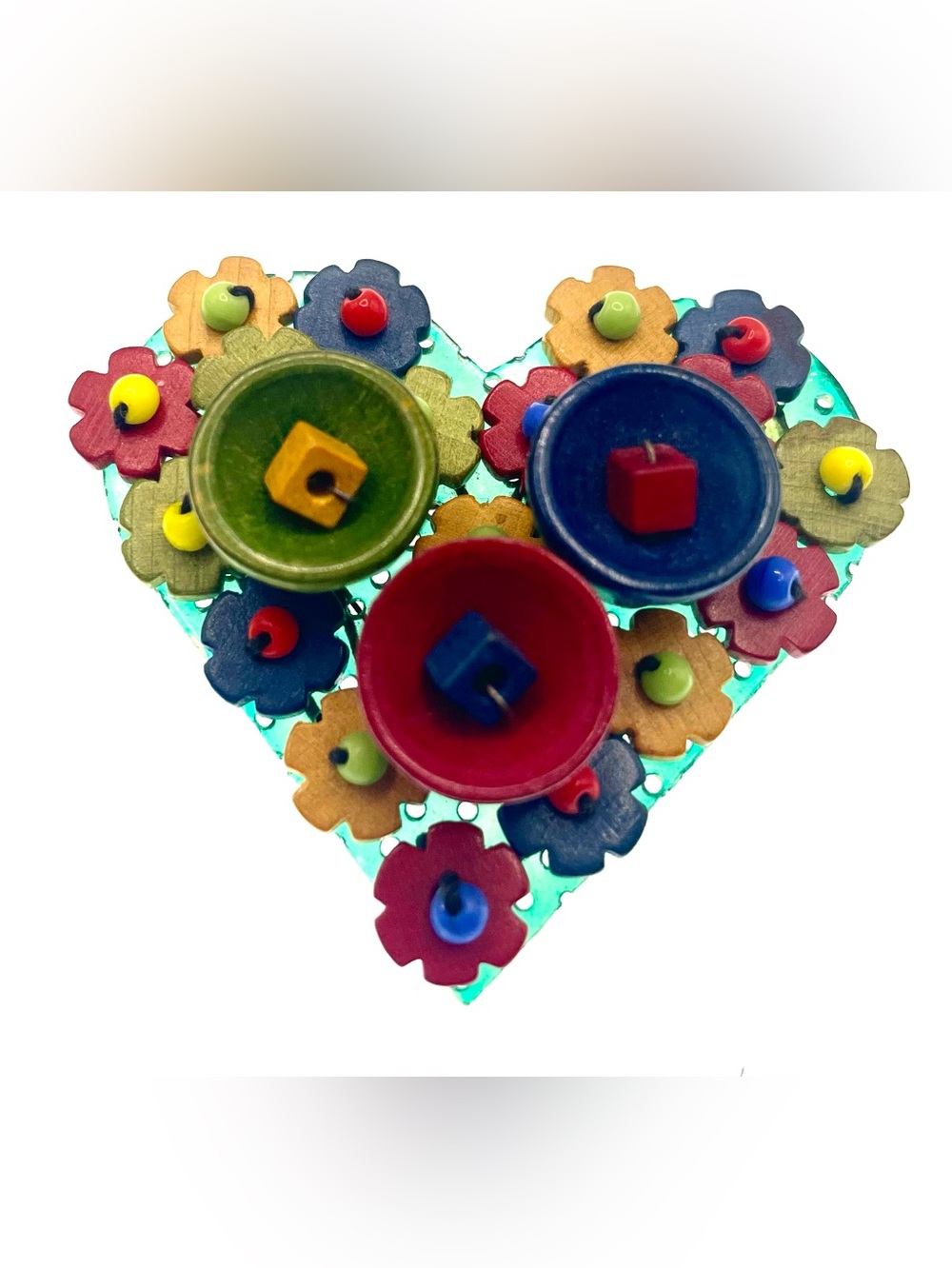 Vintage Whimsical Folk Art Floral Brooch Colorful Kitsch Artisan